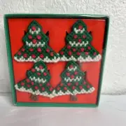 Vtg Cross-stitch Christmas Tree Napkin Rings Set Of 4 NEW