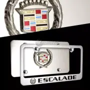 CADILLAC ESCALADE Stainless Steel License Plate Frame w/ Caps -2PCS Front & Back