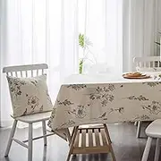 Cotton Linen Tablecloth Rectangular Floral Table Cover for Party Picnic Dinner Decor (Grey, 100x140cm)