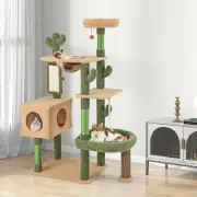 Costway150cm Cactus Cat Tree for Indoor Cats with Sisal Scratching Posts and Board-Green