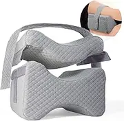 Knee Pillow w/Strap - New 3-Level Contour Memory Foam Leg Separator & Side Sleeper Design, Large to Small Support & Hip Alignment for Lower Back, Joint, Nerve, Sciatica & Pregnancy Pain Relief