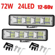 2Pcs 72W Car Work Light LED Bar 4x4 24 LED Worklight Bar Excavator 12-60V led Combo Beam For Offroad SUV ATV Tractor Boat Trucks 72W 24Led