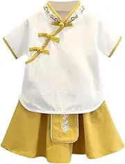 [MEIOOFIC] Boys' Hanfu Traditional Chinese Suit - Tang Style Kindergarten Performance Outfit for Spring, Summer & Autumn, Yellow & White