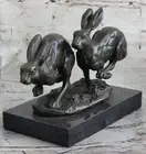 Art Deco Hares Rabbit Bronze Sculpture Easter Bunny Marble Figurine Artwork