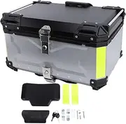 [Jiawu] 65L Aluminum Motorcycle Top Case, Waterproof Trunk with Security Lock, Tail Box for Helmet Luggage, Quick Release Base Plate, Compatible with Motorcycle & Scooter
