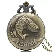 Steampunk Bronze Fishing Pocket Watch with Quartz Movement for Women Men Gifts