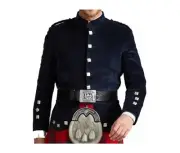 Men's Scottish Highland Navy Blue Velvet Kenmore Doublet Kilt Jacket For Men