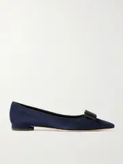 [Manolo Blahnik] Manolo Blahnik - Reador 10 Bow-detailed Suede Point-toe Flats - Navy - IT40.5 IT 40.5 Blue