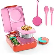 Omie Lunch Box and Utensils Bundle Set - OmieBox Insulated Bento with Thermos and OmiePod Reusable Fork and Spoon with Case (Pink Berry)