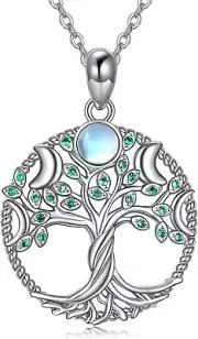 Tree of Life Necklace Sterling Silver Moon Phase for Women Family Tree Christmas