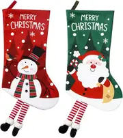 Christmas Stockings 2 Pack Big Socks Gift Bags Classic Personalized Large Stockings 3D Santa and Snowman Stockings for Family Holiday Xmas Party Decorations