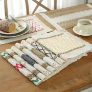 Boho Woven Placemat Cotton Linen Tassels Dining Table Insulation Mat Coaster
