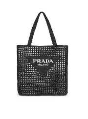 PRADA Triangle $2050 Black Raffia Tote Bag New And Authentic