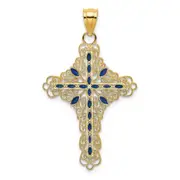 14k Yellow Gold Blue Enamel Filigree Cross Charm