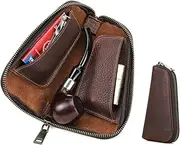 [CONTACTS] Small Pipe Tobacco Pouch Leather Smoking Pipe Storage Organizer Portable Accessories Lighter Holder Zipper Tobacco Pipes Travel Box