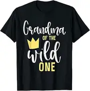 [X.Style] Grandma of The Wild One Shirt 1st Birthday First Thing Tee ds728 T-Shirt (L) Black