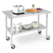 Giantex 122 x 61cm Stainless Steel Mobile Work Table Kitchen Food Prep Table w/Adjustable Lower Shelf Restaurant Work Bench