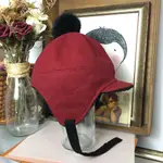 【春姍古著】羊毛飛行帽 紅黑款 可愛飛行帽 毛帽