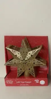 1 Holiday Style LED Tree Topper Star Christmas Light New Gold