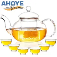 在飛比找PChome24h購物優惠-【AHOYE】耐熱玻璃泡茶杯壺組 1壺+6杯 (玻璃杯 玻璃