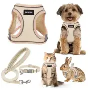 Small Pet Harness Collar and Leash Set, Step in No Chock No Pull Linen Fabric