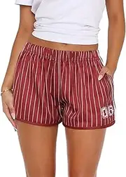 [Hafailia] Womens Shorts Stripe - Summer Y2K Casual Low Waist Athletic Girls Shorts with Side Pockets Streetwear