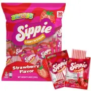 Zazers Sippie Pop Candy Filled Straws-30 Pack of Strawberry Mini Candy (2-Pack)