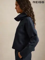 Reiss Navy Iris Interlock-Jersey Funnel-Neck Sweatshirt (AU6656) | $280