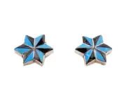 Zuni Inlay Turquoise and Pen Shell Star Stud Earrings Handmade Artisan Jewelry