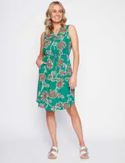 Rivers Sleeveless Zip Front Midi Dress - Size 16 - Mens - Green Coral Paisley