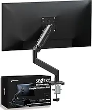 ULTRARM Single Monitor Arm Desk Mount Gas Spring VESA Stand for 13" to 34" Computer Screens C-Clamp & Grommet Table Mount Height Adjustable Arm up to 22lbs VESA Fits 75/100mm Sentry Black MA10E-S