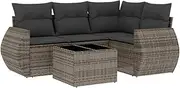 vidaXL Garden Sofa Set - Modular Patio Furniture - 5 Piece Outdoor Sectional Couch with Cushions - Grey Poly Rattan Seats for Garden/Patio/Terrace