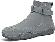 [JiuQing] Men's Walking Boots Outdoor Casual Boots Side Zipper Flat Hiking Boots
