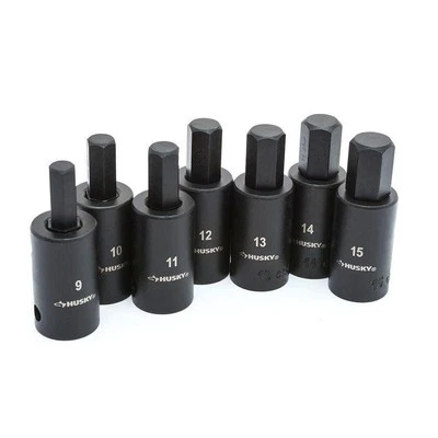 Impact Socket Set 1/2 Drive Hex Bit 7pc Metric 9-15mm CrMo Steel Husky Tools