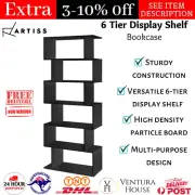 Black 6 Tier Display Shelf Bookcase Book Storage Bookshelf Rack Unit Stand Black