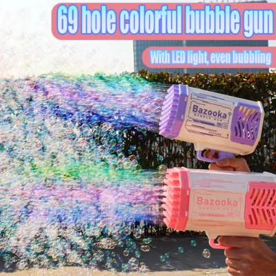 Bubble Gun Rocket with 69 Holes Soap Bubbles Machine Gun Shape Automatic Blower