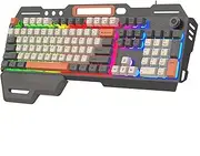 Lancoon Wired Mechanical Gaming Keyboard with Backlit Metal 104 Keys Smartphone Holder Design Volume Knob Multimedia Function for Office PC Computer Game (Gray)