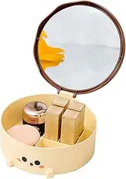 Makeup Case with Mirror | Jewelry Box with Round Make Up Mirror - Cute Cake Cosmetic Bag Portable Jewelry Storage for Brushes, Necklaces & Women