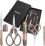 Embroidery Kits Include 2 Pairs Vintage Scissors, Sewing Needle Case, Thimble, Threader, European Style Complete Sewing Kit for Embroidery, Needlework (Red Copper)