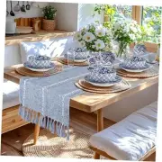 Table Runner Short 15.7 x Blue and White Coffee Table Cover, 36 inch Dusty Blue
