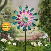 Solar Lighted Fiber Optic Peacock Wind Spinner Garden Stake Metal Yard Art Decor