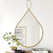 Irregular Wall Mirror with Gold Metal Framed Modern Tear Drop Hanging Mirrors for Wall Decor Bedroom Living Room Bathroom Mirror Small