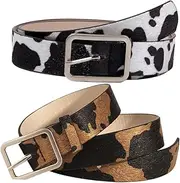 [Ipetboom] 2Pcs Adjustable Cow Pattern Waist Belt for Women Stylish Dress Belt with Buckle Accessory for Casual Formal Occasions