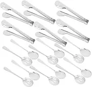 CLISPEED 18pcs Stainless Steel Serving Utensils Set with Salad Tongs Slotted Spoons and Buffet Spoons Catering Tableware Wedding for Restaurant Kitchen Anniversaries Holiday