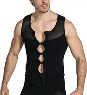 [WUJNANG] Mens Sexy Bodywear Body Suit Underwear Shapewear Compression Vests,Black-2X