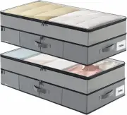 Large Under Bed Storage Containers, 2-Pack Double Layer Underbed A-Grey