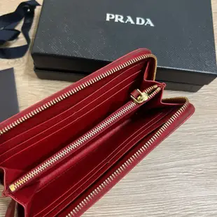 瑞奇二手精品 Prada 桃紅色 粉 拉鍊長夾 美品