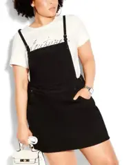 CITY CHIC Pinafore Denim Dress in Black Denim Plus Sz Medium 18 NWT [RRP $99.95]
