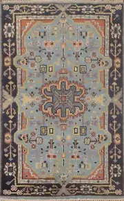 Geometric Light Blue Heriz Serapi Oriental Accent Rug 3'x5' Handmade Foyer Rug