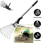 Adjustable Leaf Rake with Stainless Steel Handle 9 Tooth Telescopic Leaf Rake